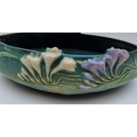 Roseville FREESIA Green 1945 Vintage Art Pottery Ceramic Console Bowl 466-10 - Picture 14 of 15